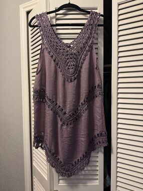 Boho Crochet Trim Lavender Top/Swim Cover up